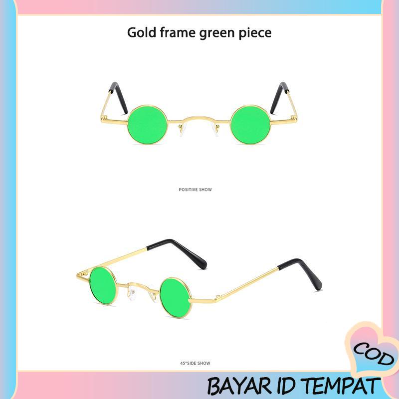 COD❤️ Kacamata Bulat Retro Ultra Kecil Pria Wanita Hip-Hop Punk Style Sunglasses-A.one