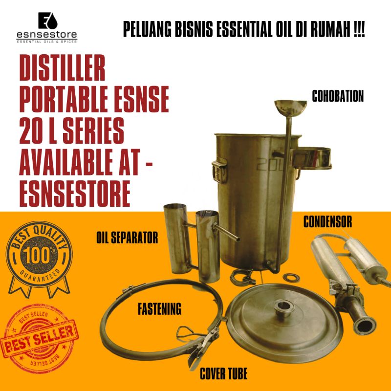 Destilasi Essential Oil - Distiller Portable esnse - Penyulingan Minyak Atsiri - Kapasitas 20 L - Terbaik dan Terlengkap.