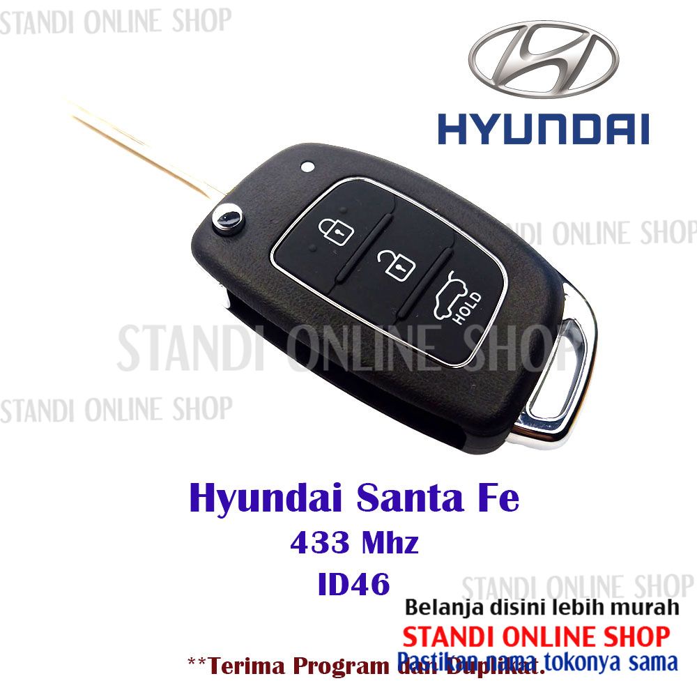 Remote Set Komplit Kunci Lipat Mobil Hyundai Santa Fe 433Mhz ID46 OEM