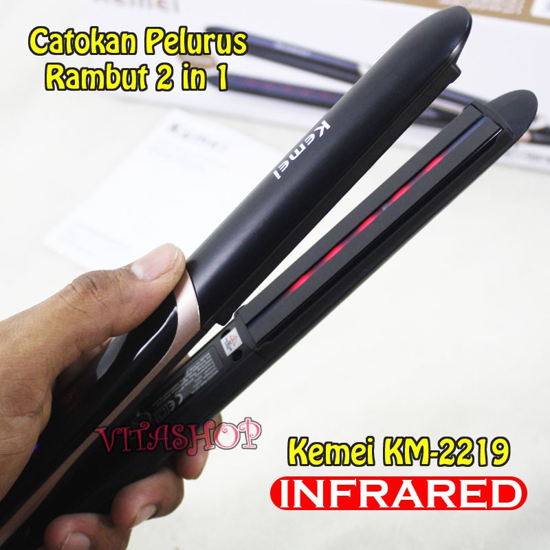 Catokan Pelurus Rambut KEMEI  KM-2219 Catokan 2 in 1 Lurus Dan Curly