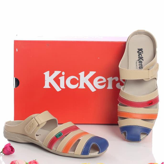PROMO SEPATU SANDAL MURAH WANITA KICKERS GRADE ORI BUSTONG CREAM TERLENGKAP