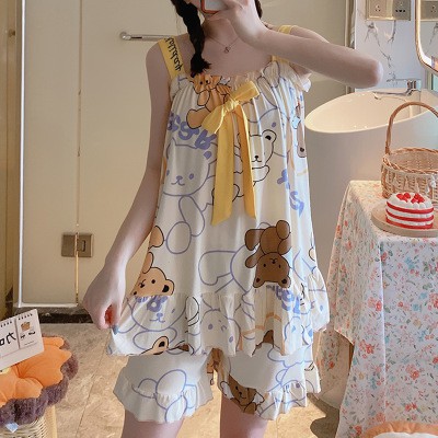 Baaju.id Baju Tidur Piyama Import Wanita Desain Korea Motif Kartun Baju Tidur Lucu KR1003 - 4 Size-BEAR (YELLOW)