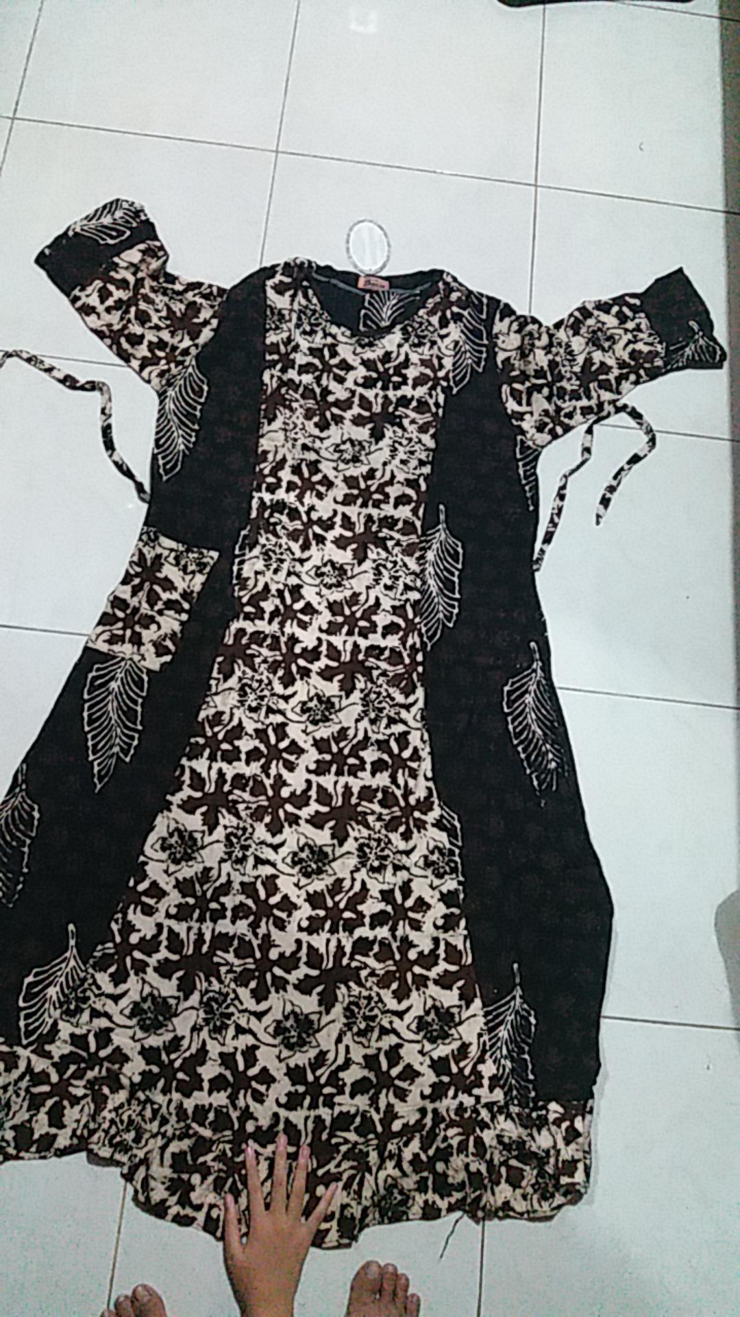 Longdress Batik Cap Pekalongan // Gamis Batik Cap Warna Sogan// 2 Tali Samping Kanan Kiri