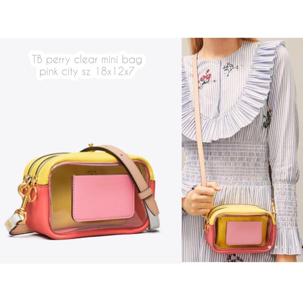 tas tory burch perry clear mini bag pink city