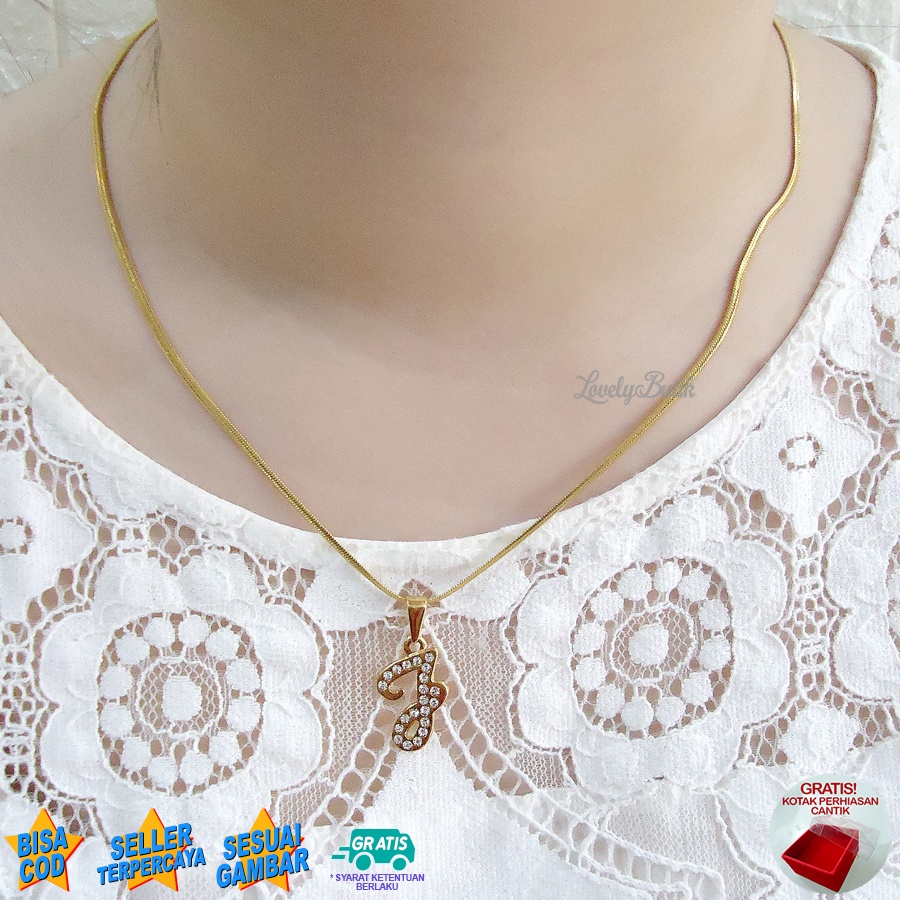 Lovelybutik - Kalung Inisial Huruf Titanium anti karat Kalung hurup Abjad Alphabet Ins J Klasik Bonus Kotak Perhiasan