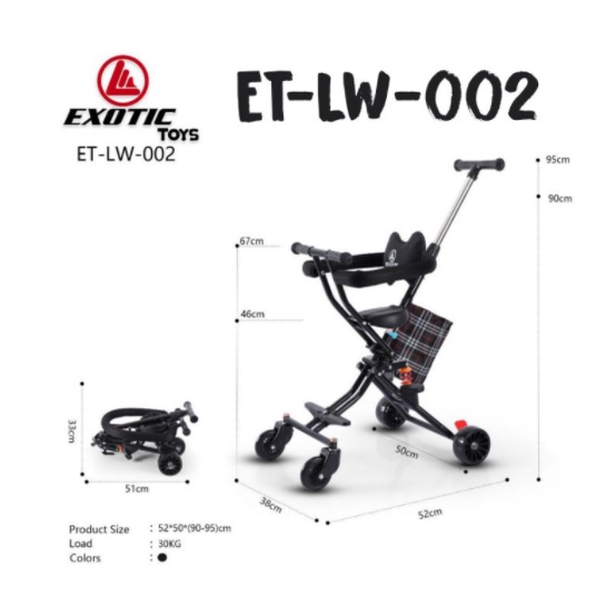 Stroler Anak Bayi Balita Trike Exotic ET LW002 PER Stroller Shock Breaker Sandaran Kereta Dorong-1