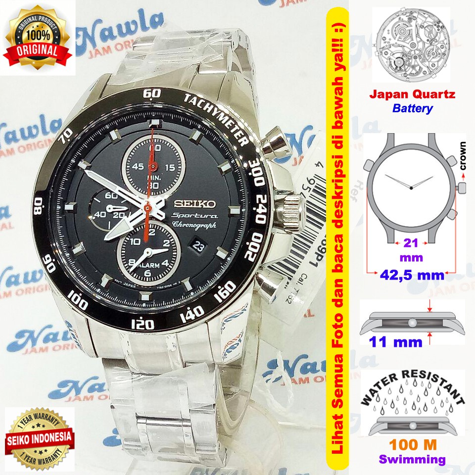 Seiko Sportura SNAE69P1 Chronograph Black Dial | Jam Tangan Pria SNAE69