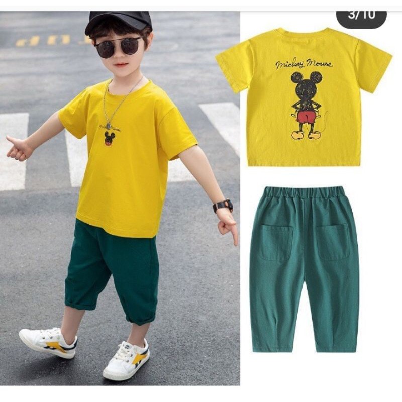 setelan mickey green pant cool, baju anak impor murah dan berkualitas