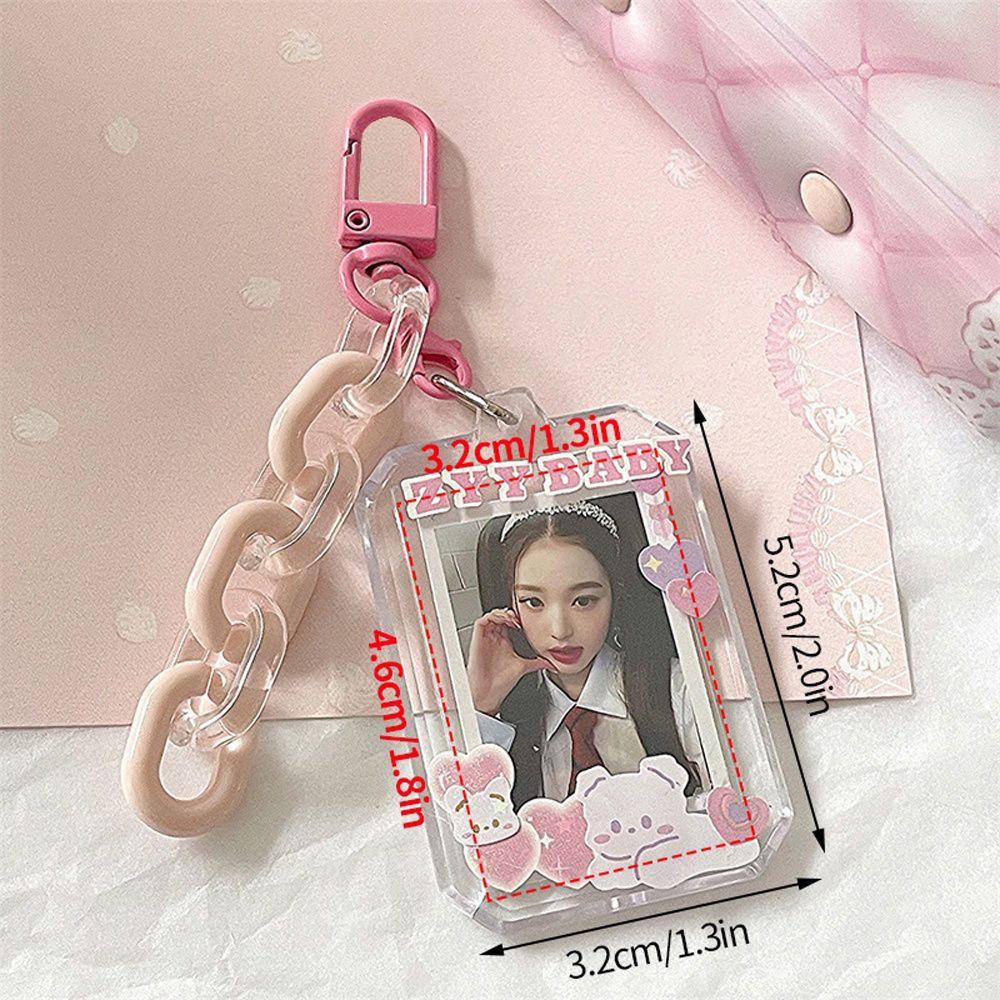 Lanfy Tempat Photocard Cute Kawaii Acrylic Alat Tulis Sekolah Koleksi Album Transparan Idol Foto Sleeves Gantungan Kunci Photo Card