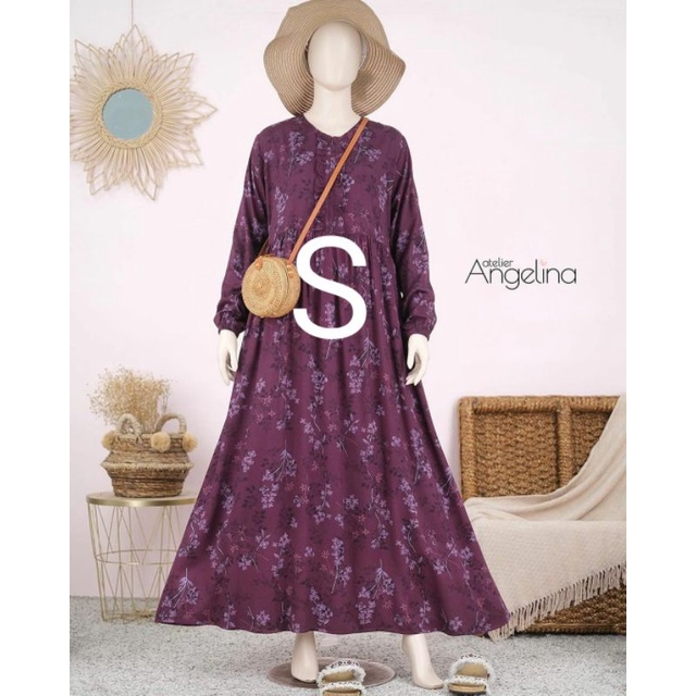 SARAH DRESS - WINTER FLORAL DARK CHERY size S BY ATELIER ANGELINA