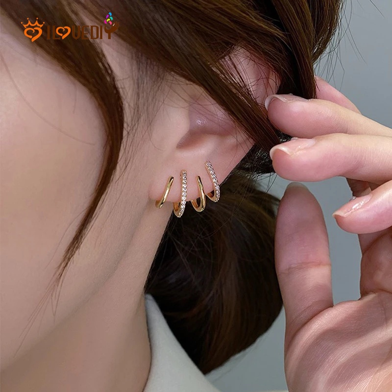 Anting Stud Hias Berlian Imitasi Gaya Korea Untuk Pesta Pernikahan