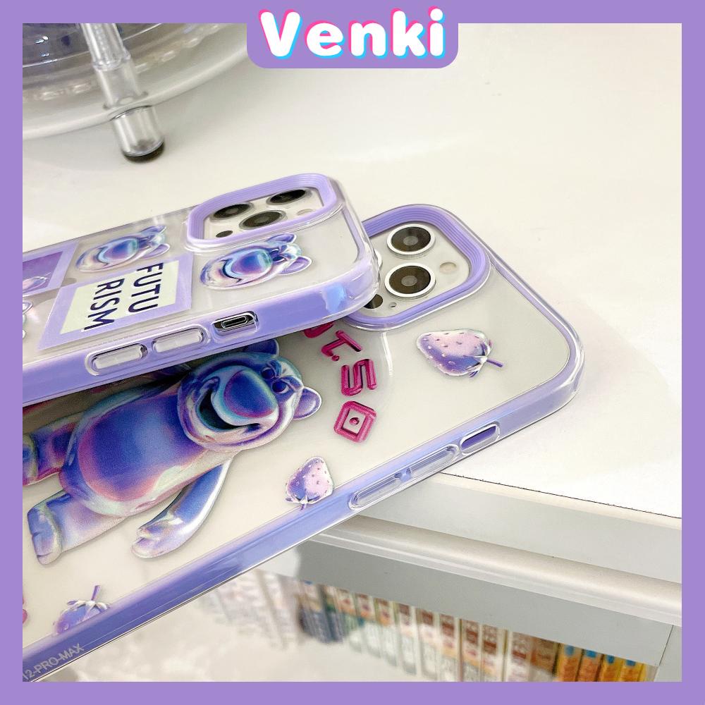 iPhone Case Silicone Soft Case 3-in-1 Clear Case Square Edge Removable Acrylic Frame Protection Screen Protector Camera Shockproof Purple Strawberry Bear Cartoon Cute Style For iPhone 13 Pro Max iPhone 12 Pro Max iPhone 11 Pro Max iPhone 7 Plus iPhone XR