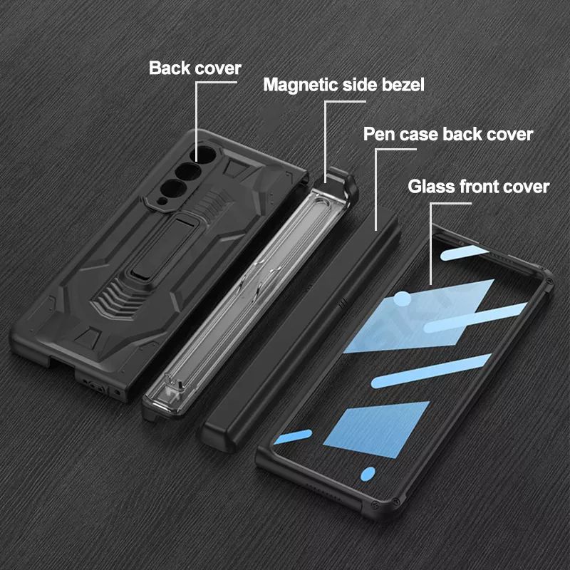 Case Samsung Galaxy Z Fold 3 4 Armor Standing Hinge Protection Pen Slot Sliding