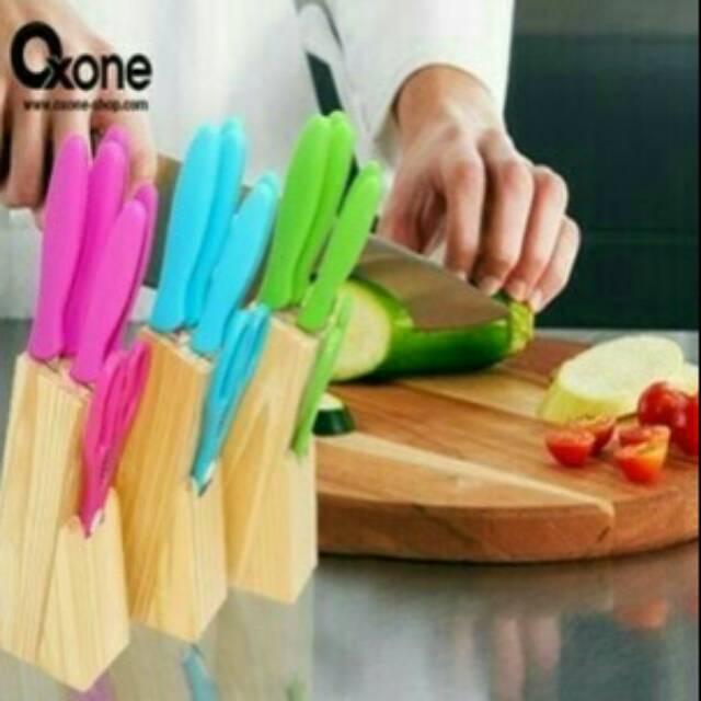 Oxone Pisau Dapur Set OX961 5Set + 1Pcs Block kayu