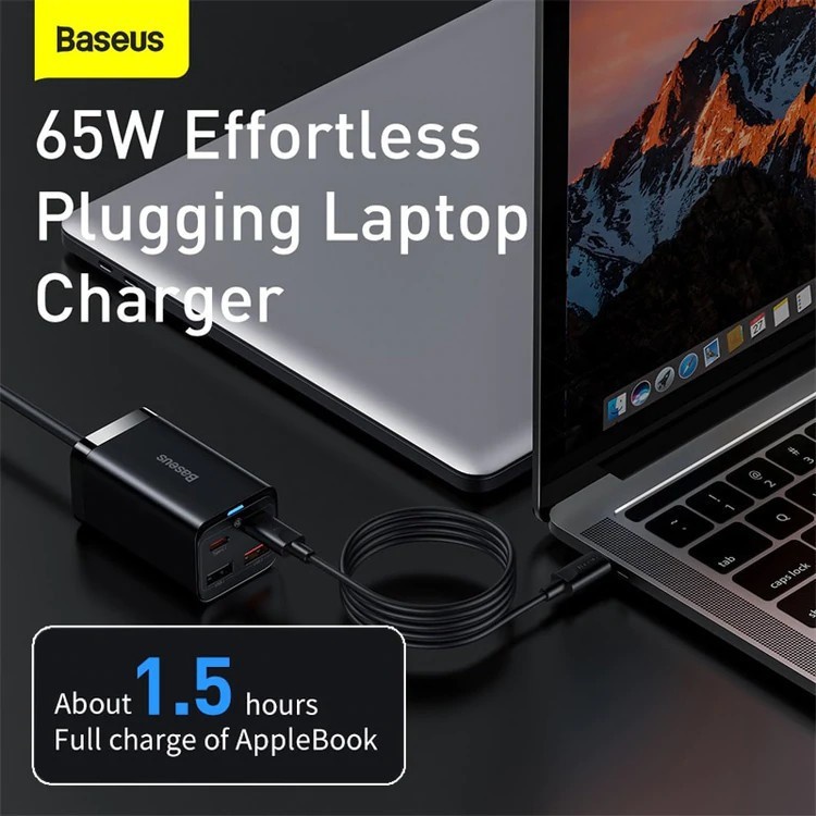 Baseus Original Adaptor Charger Gan3 Pro 65W 2 Type C 2 USB 4 in 1 Super Fast Charging Adapter Casan Ori Quick Charge PD 65 Watt Lobang