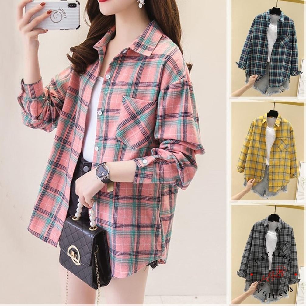 Laris KOHZEN - ZEC OOTD Wanita Kemeja AHYON / Kemeja Fashion / Kemeja Wanita Motif Kotak-Kotak / Kem