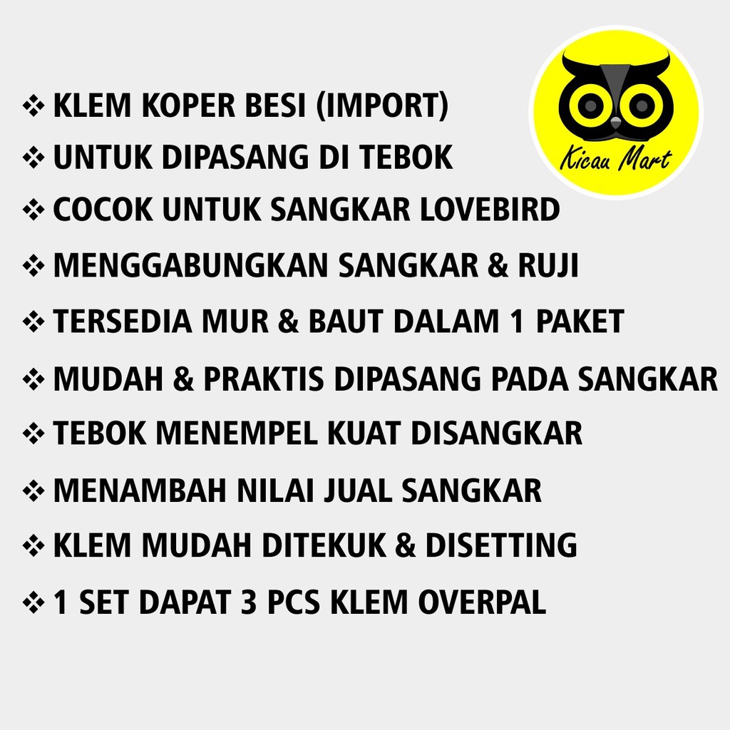 KLEM OVERPAL BESI IMPORT ISI 3 PLAT KOPER JEPIT PENJEPIT TEBOK SANGKAR KANDANG BURUNG LOVEBIRD MURAI OVERPALL