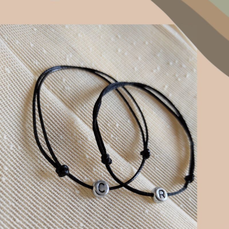 Gelang Nama Huruf inisial Bulat silver bisa couple Tali kecil waterpoof 1mm