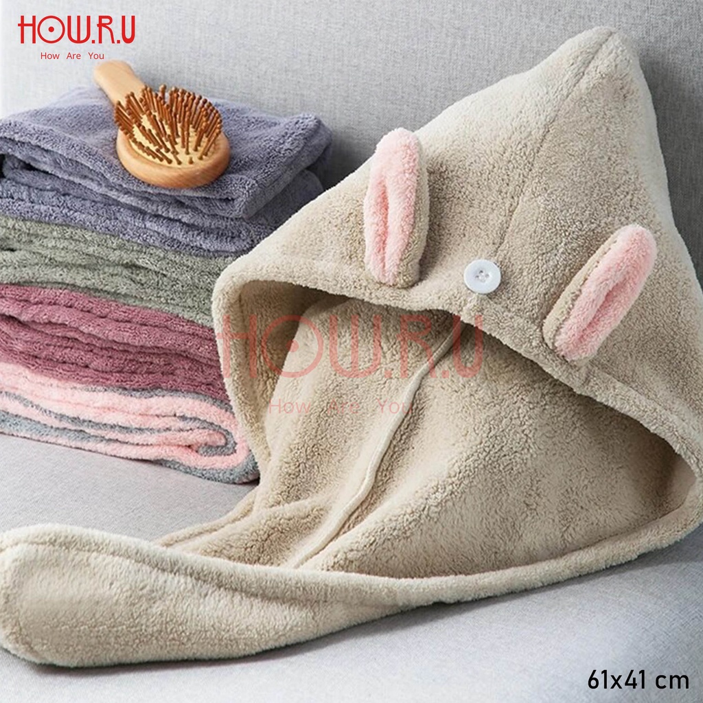 HOW.R.U | Handuk Keramas Microfiber Lucu Cepat Kering / Head Towel Model Kuping Bunny