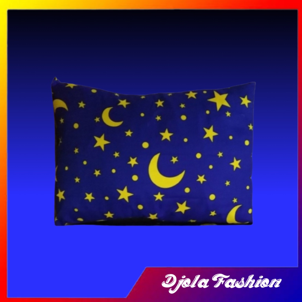 Sarung Bantal dan Sarung Guling Motif Bulan Bintang Biru Kuning/Sarung Bantal Murah/Sarung Bantal Guling