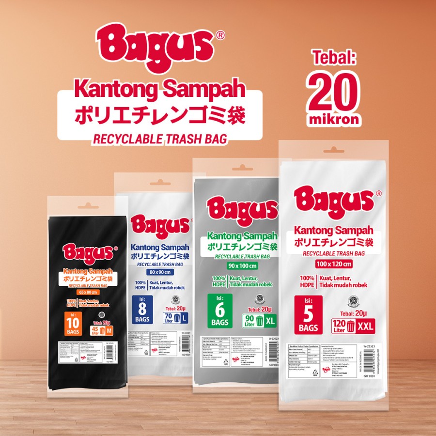 Twin Pack Bagus Trash Bag / Kantong Sampah L 8 Uk 80 cm x 90 cm (70 L)