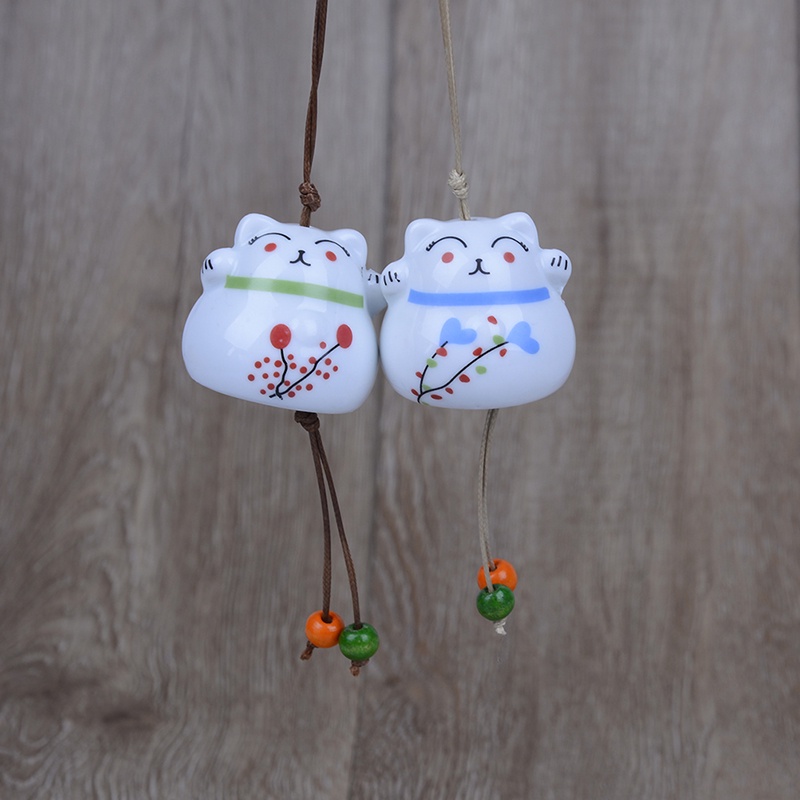 Ornamen Lonceng Angin Desain Lucky Cat Bahan Keramik