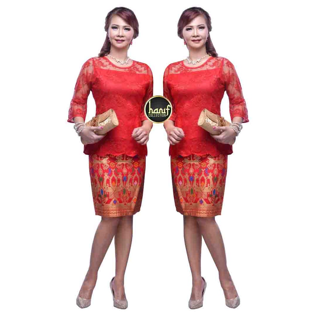 Setelan Baju Batik Batik Brukat Wanita-Merah