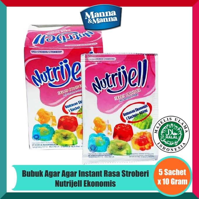 

Bubuk Agar Agar Jeli Instant Nutrijell Ekonomis Rasa Stroberi - 5 Sachet x 10 Gram