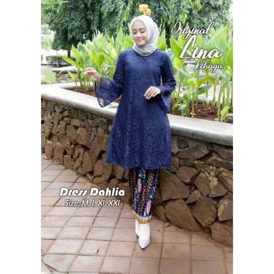 IndahKebaya | SET KEBAYA DAHLIA BROKAT / TUNIK BROKAT JUMBO / NAVY MAROON SILVER DUSTY GOLD COKSU