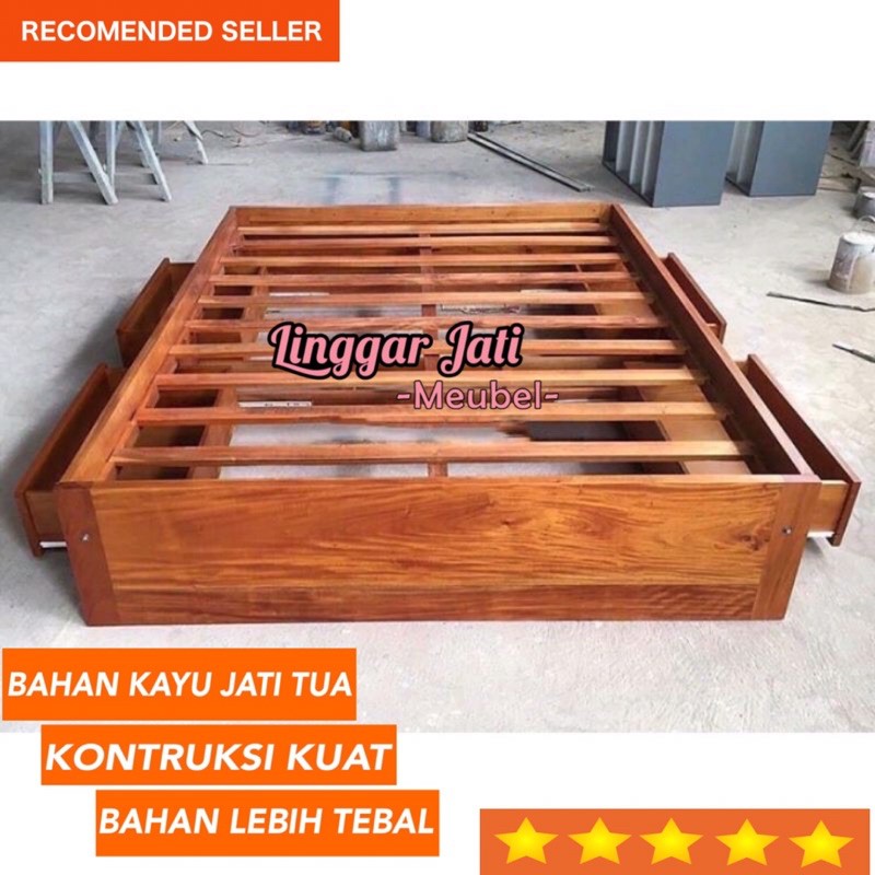 TEMPAT TIDUR JATI 4 LACI DIPAN MINIMALIS DIPAN JATI BED JATI SET KAMAR TIDUR JATI RANJANG JATI MURAH