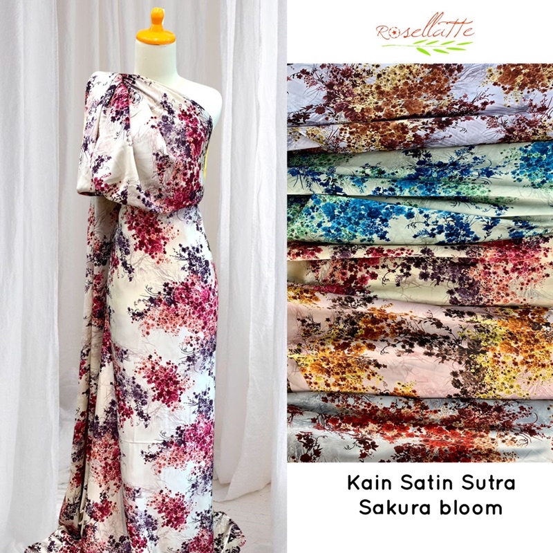 Kain Satin Sutra Motif Imlek Sangjit Sakura Bloom