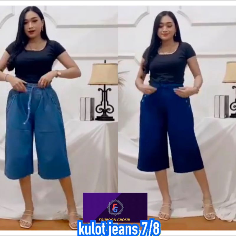 celana wanita kulot pendek 7/8 jeans standar & jumbo