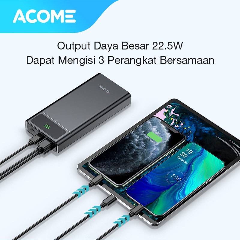 ACOME Powerbank 20000 mAh All in 1 Fast Charging QC3.0 PD VOOC SCP Dash Garansi Resmi 18 Bln AP201