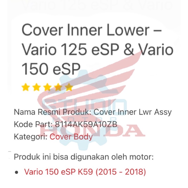 8114AK59A10ZB Legshield Tengah Kap dek Kontak Cover Inner Assy Vario 125 Led Vario 150 led K59 2015 2016 2017 2018 81141K59A10ZB Original AHM