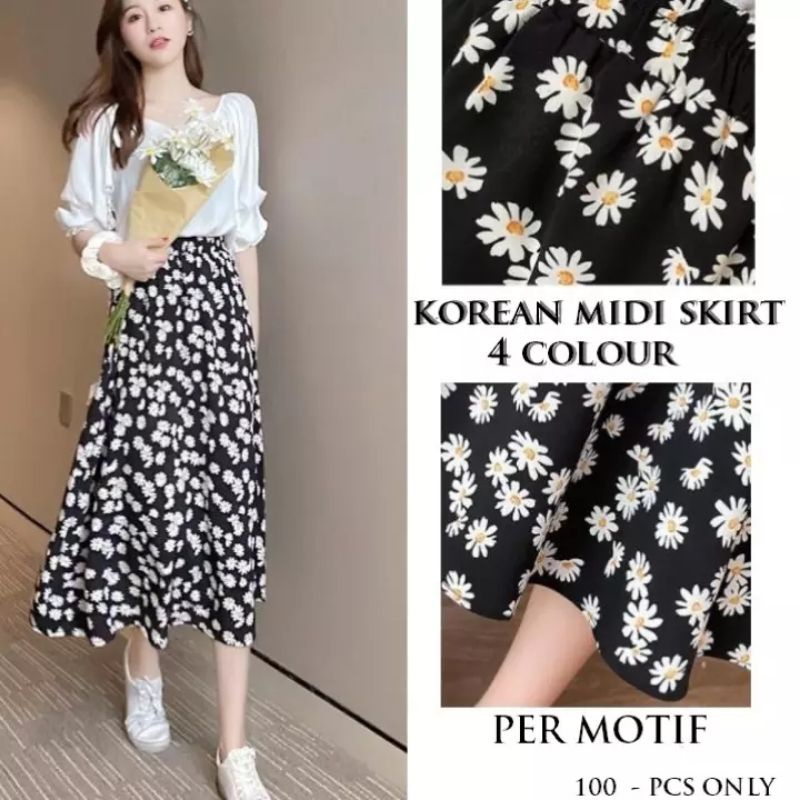 Korean Midi Skirt flower/Rok Panjang Wanita