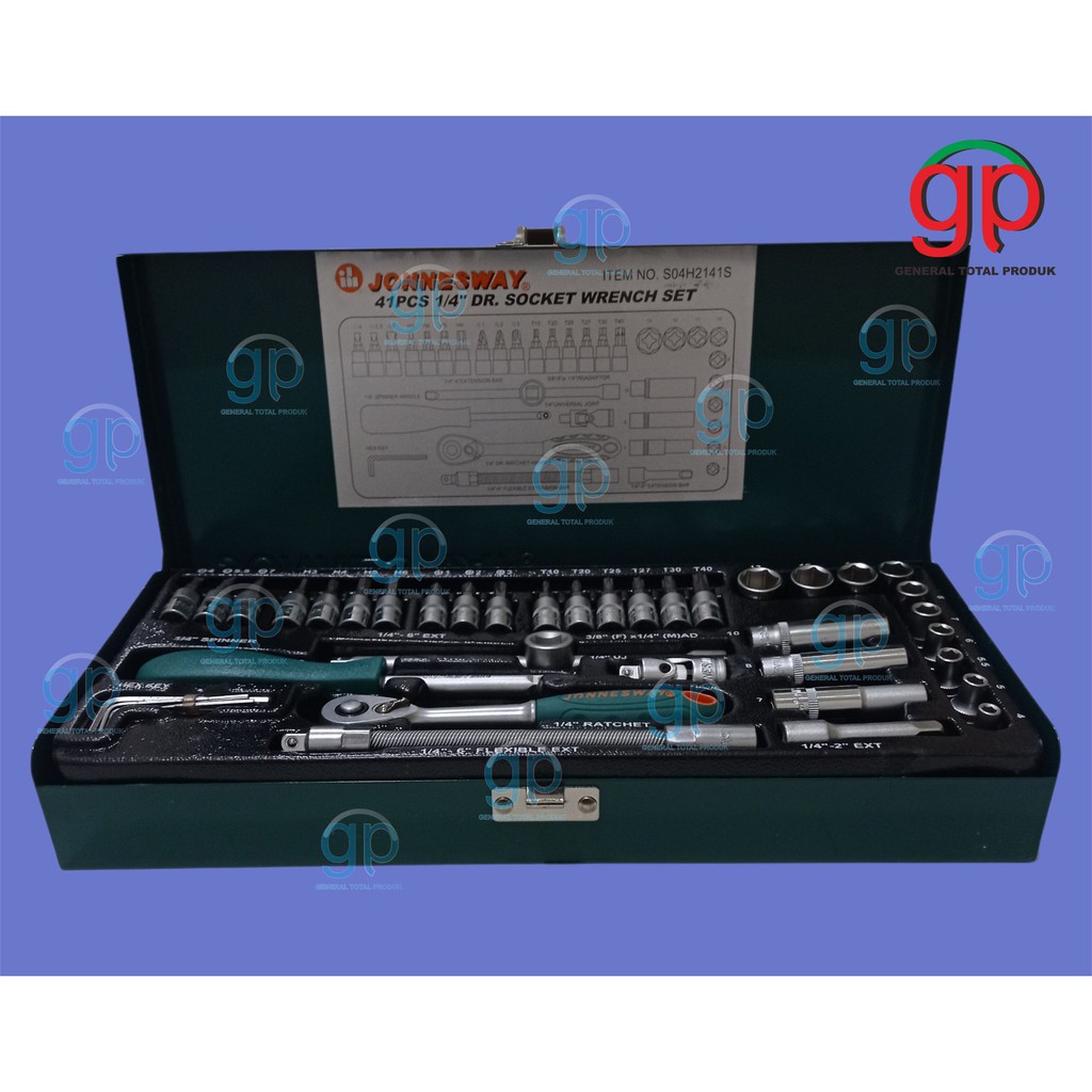 Jonnesway 41Pcs 1/4"DR Socket Wrench Set S04H2141S Kunci Shock Set Kunci Sok Set Industrial Heavy Du