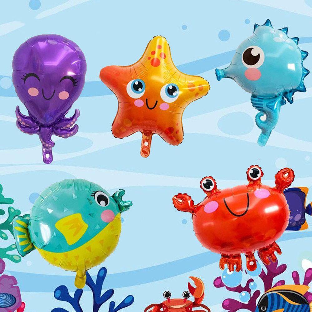 Lanfy Ikan Balon Lucu Hewan Laut Perlengkapan Mandi Bayi Tema Pesta Laut Anak Dekorasi Ulang Tahun Kepiting/Bintang Laut/Gurita Gurita Balon