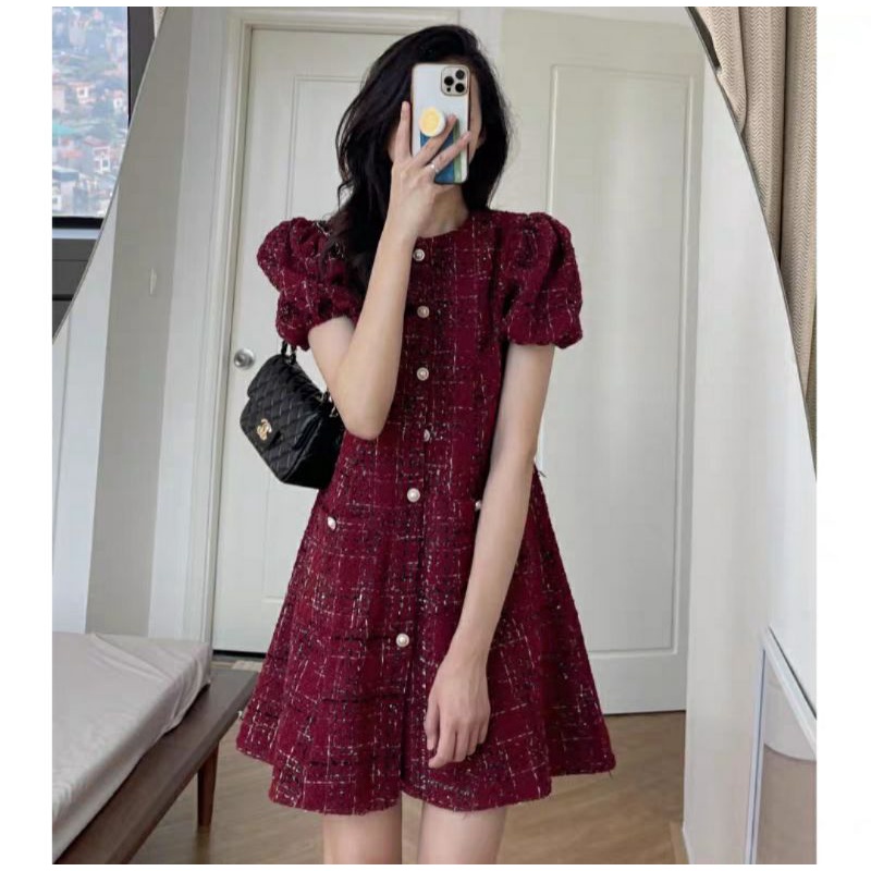 Premium Sonia tweed korean style dress wanita impor