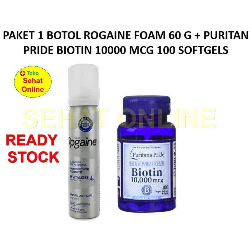 PAKET Rogaine Foam 60 g + Puritan Pride Biotin 10000 mcg 100 Softgels