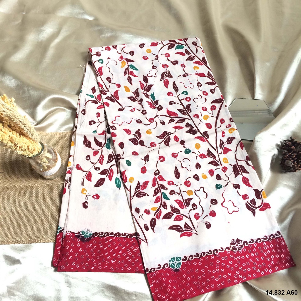 batik tulis asli madura -primisima -tumbuhan kecil-kecil -warna putih mix merah -terbaru november 20