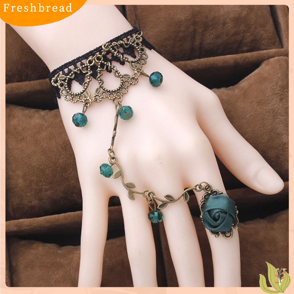 [TERLARIS]Gothic Jewelry Women Lace Flower Hand Slave Chain Ring Harness Bracelet Gift