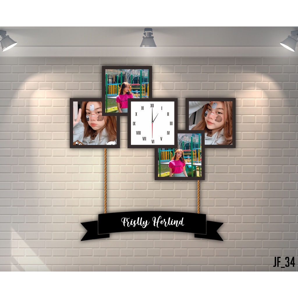Jam Dinding Frame Custom Foto Pernikahan Keluarga Ulangtahun JF34
