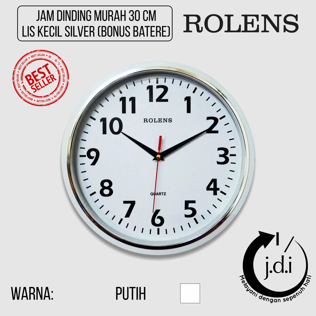  Jam  Dinding  Rolens Murah  Diameter 30 cm Lis Kecil Silver 