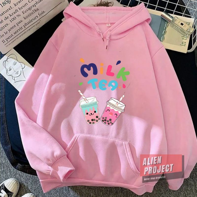 Alien Project Hoodie milk tea Hoodie cewek hoodie wanita hoodie perempuan