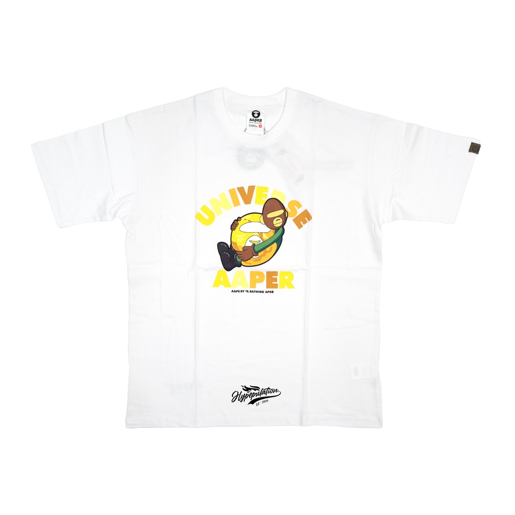 Aape Universe Yellow Hugging Ape White Tee ORIGINAL