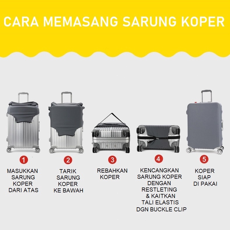 Sarung Koper Elastis Pelindung Koper Model Kartun Elastic Luggage Cover with Zipper Lock&amp;Buckle Clip