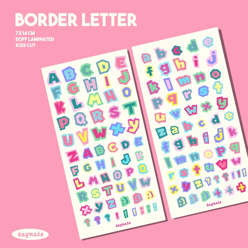 

BORDER LETTERS ALPHABET STICKER SHEET - DAYMATE - STIKER HURUF - DECO STICKER - STIKER JURNAL