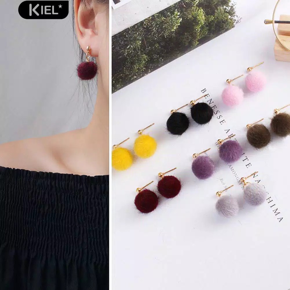 Anting Pompom Mini Import Earring Fur Ball