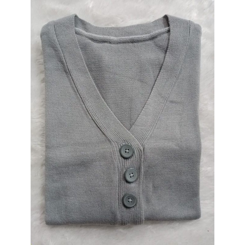 Long Cardy Kancing 3//Cardigan Saku//Cardigan Rajut Oversize-ABU MUDA