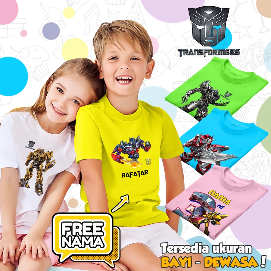 [FREE NAMA!!] Baju Kaos COUPLE  ANAK DAN DEWASA TRANSFORMER BANYAK MOTIF